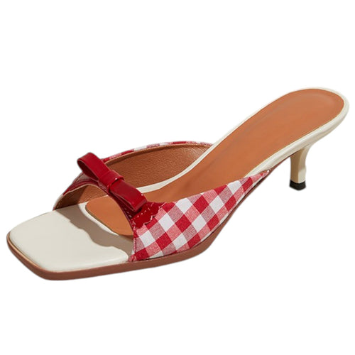 Boogzel Apparel Gingham Picnic Bow Heeled Mules