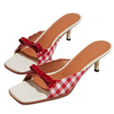 Boogzel Apparel Gingham Picnic Bow Heeled Mules, view 2