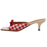 Boogzel Apparel Gingham Picnic Bow Heeled Mules, view 3