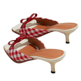Boogzel Apparel Gingham Picnic Bow Heeled Mules, view 5