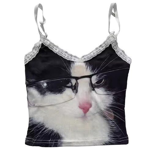 Boogzel Apparel Glasses Cat Print Cami Top