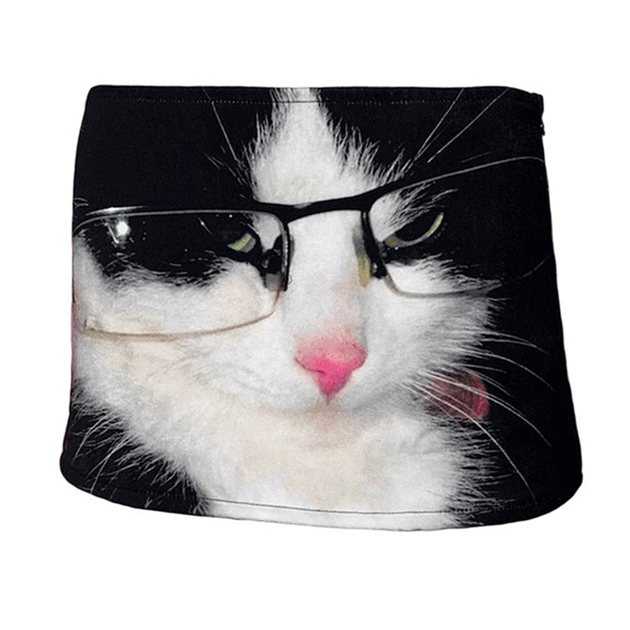 Boogzel Apparel Glasses Cat Print Micro Skirt