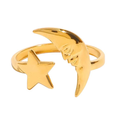 Boogzel Apparel Gold Star Moon Ring