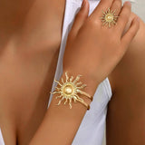 Boogzel Apparel Gold Sun Bracelet and Ring Set, view 2