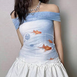 Boogzel Apparel Goldfish Print Off-Shoulder Top, view 2