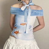 Boogzel Apparel Goldfish Print Off-Shoulder Top, view 3