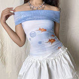 Boogzel Apparel Goldfish Print Off-Shoulder Top, view 4