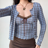 Boogzel Apparel Gossip Goes Around Plaid Top + Cardigan Set, view 2