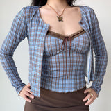 Boogzel Apparel Gossip Goes Around Plaid Top + Cardigan Set, view 3
