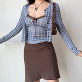 Boogzel Apparel Gossip Goes Around Plaid Top + Cardigan Set, view 6