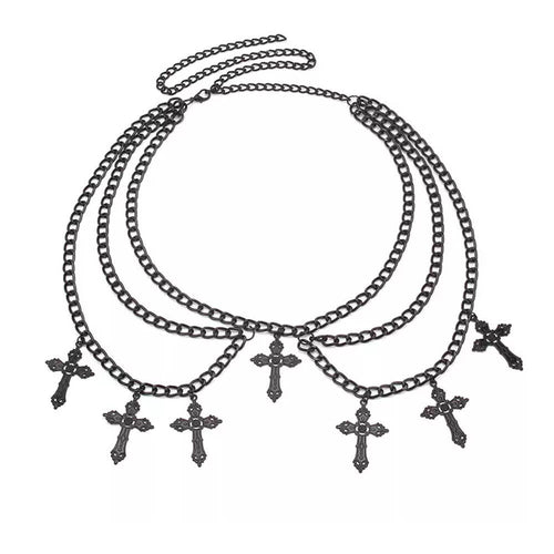 Boogzel Apparel Gothic Cross Layered Chain Belt