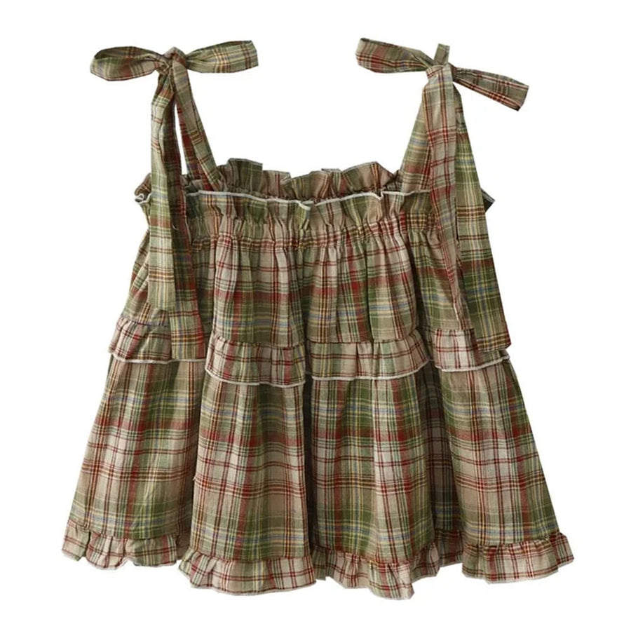Boogzel Apparel Grandma Aesthetic Plaid Bow-Tie Top