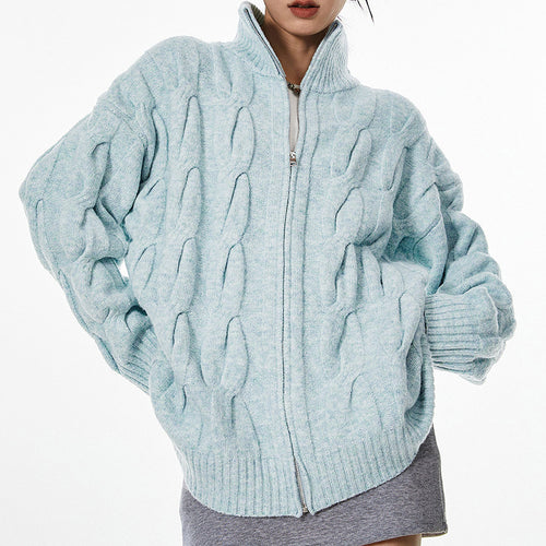 Boogzel Apparel Grandpa Style Cable Knit Zip Jumper