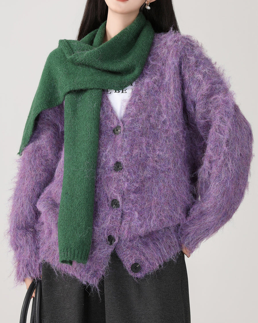 Boogzel Apparel Grape Fuzzy Cardigan