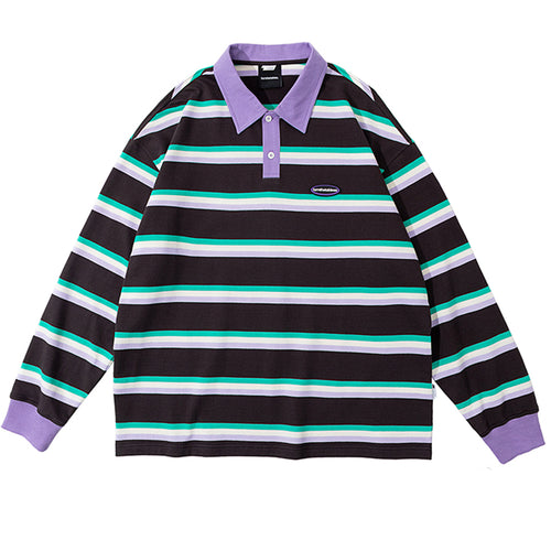 Boogzel Apparel Grape & Mint Stripe Rugby Polo Shirt