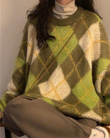Boogzel Apparel New Student Green Argyle Sweater, view 2
