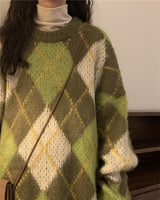 Boogzel Apparel New Student Green Argyle Sweater, view 3