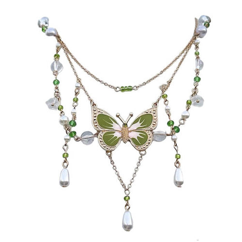 Boogzel Apparel Green Butterfly Aesthetic Layered Necklace
