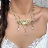 Boogzel Apparel Green Butterfly Aesthetic Layered Necklace, view 2