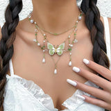 Boogzel Apparel Green Butterfly Aesthetic Layered Necklace, view 3