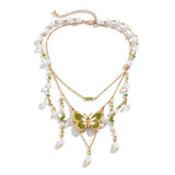 Boogzel Apparel Green Butterfly Aesthetic Layered Necklace, view 4