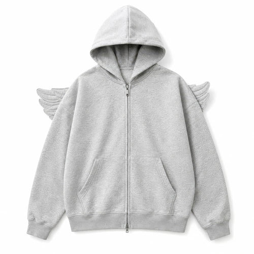 Boogzel Apparel Grey Y2K Angel Wings Zip-Up Hoodie
