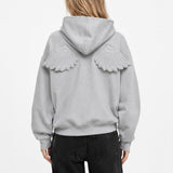 Boogzel Apparel Grey Y2K Angel Wings Zip-Up Hoodie, view 3