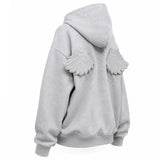 Boogzel Apparel Grey Y2K Angel Wings Zip-Up Hoodie, view 6