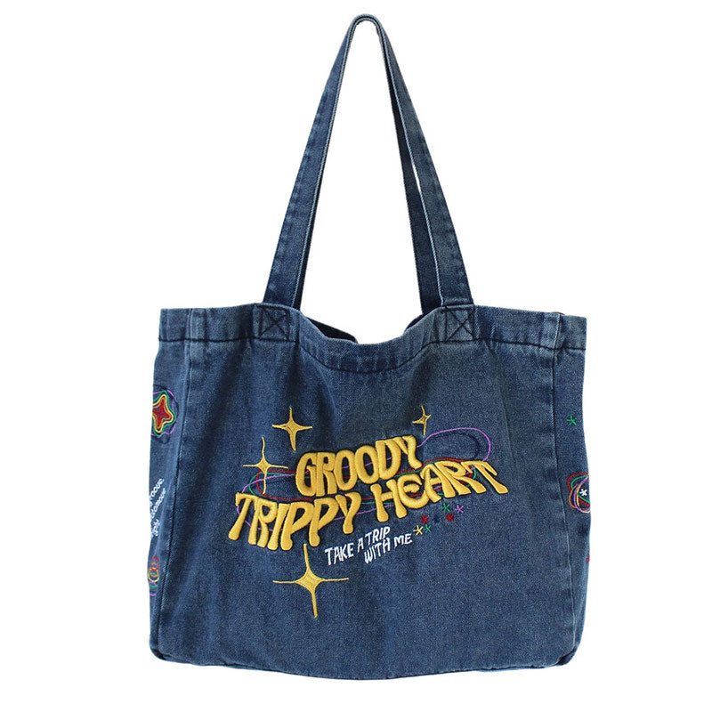 Boogzel Apparel Groovy Trippy Heart Blue Denim Bag