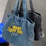 Boogzel Apparel Groovy Trippy Heart Blue Denim Bag, view 4
