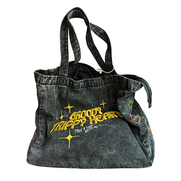 Boogzel Apparel Groovy Trippy Heart Denim Bag