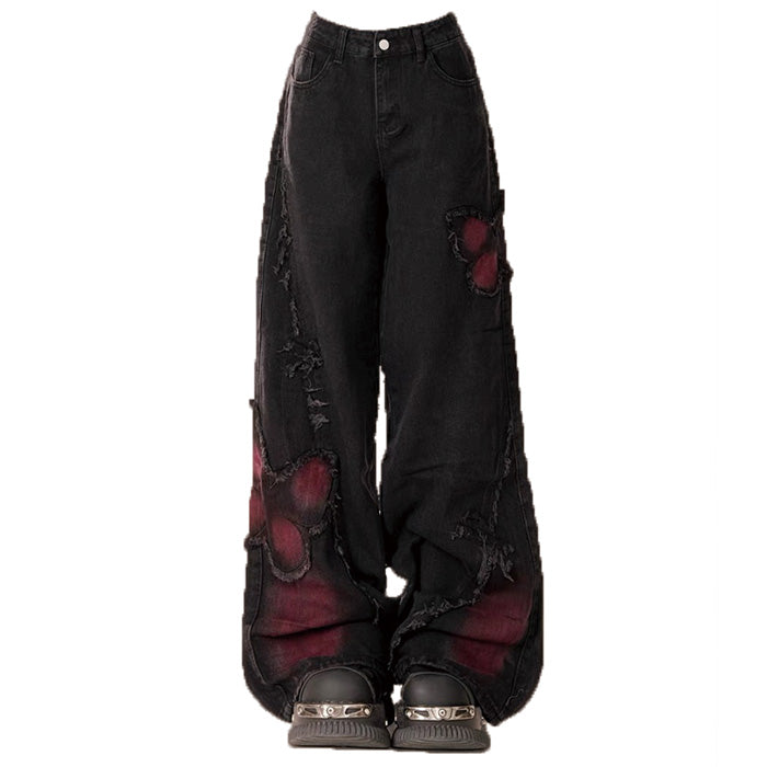 Boogzel Apparel Grunge Aesthetic Black & Red Butterfly Jeans