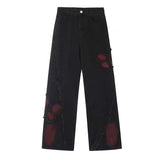 Boogzel Apparel Grunge Aesthetic Black & Red Butterfly Jeans, view 2