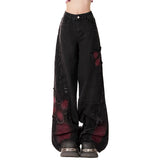 Boogzel Apparel Grunge Aesthetic Black & Red Butterfly Jeans, view 6