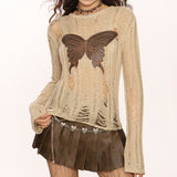 Boogzel Apparel Grunge Aesthetic Butterfly Knit Top, view 2