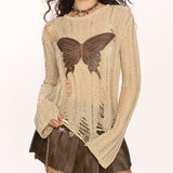 Boogzel Apparel Grunge Aesthetic Butterfly Knit Top, view 3