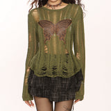 Boogzel Apparel Grunge Aesthetic Butterfly Knit Top, view 4