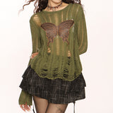 Boogzel Apparel Grunge Aesthetic Butterfly Knit Top, view 5