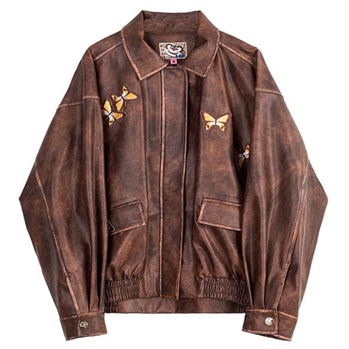 Boogzel Apparel Grunge Aesthetic Butterfly Leather Jacket