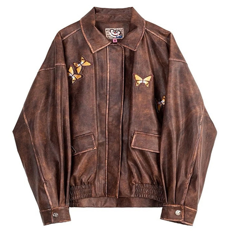Boogzel Apparel Grunge Aesthetic Butterfly Leather Jacket