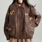 Boogzel Apparel Grunge Aesthetic Butterfly Leather Jacket, view 2