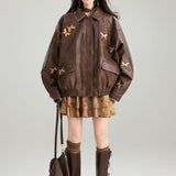 Boogzel Apparel Grunge Aesthetic Butterfly Leather Jacket, view 5