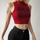 Boogzel Apparel Grunge Aesthetic Eyes Print Crop Top, view 2