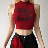 Boogzel Apparel Grunge Aesthetic Eyes Print Crop Top, view 3