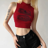 Boogzel Apparel Grunge Aesthetic Eyes Print Crop Top, view 4
