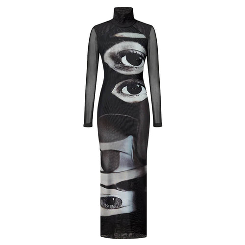 Boogzel Apparel Grunge Aesthetic Eyes Print Maxi Dress