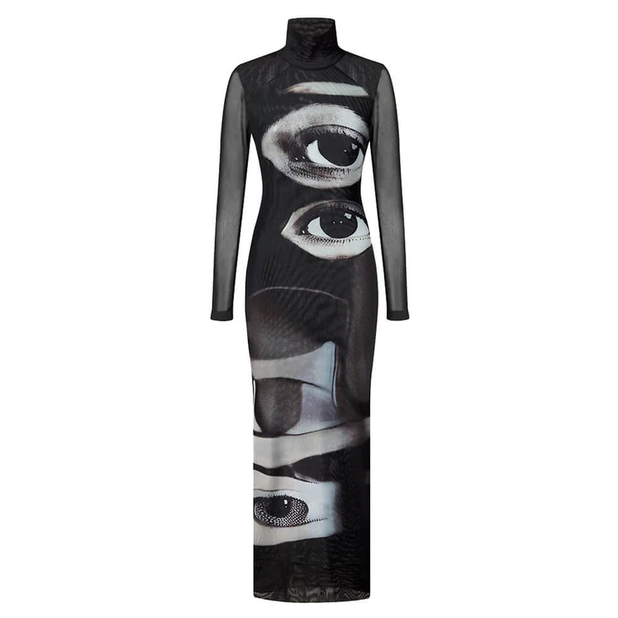 Boogzel Apparel Grunge Aesthetic Eyes Print Maxi Dress