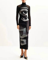 Boogzel Apparel Grunge Aesthetic Eyes Print Maxi Dress, view 3