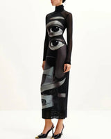 Boogzel Apparel Grunge Aesthetic Eyes Print Maxi Dress, view 4