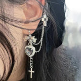 Boogzel Apparel Grunge Aesthetic Heart Cross Ear Cuff, view 2